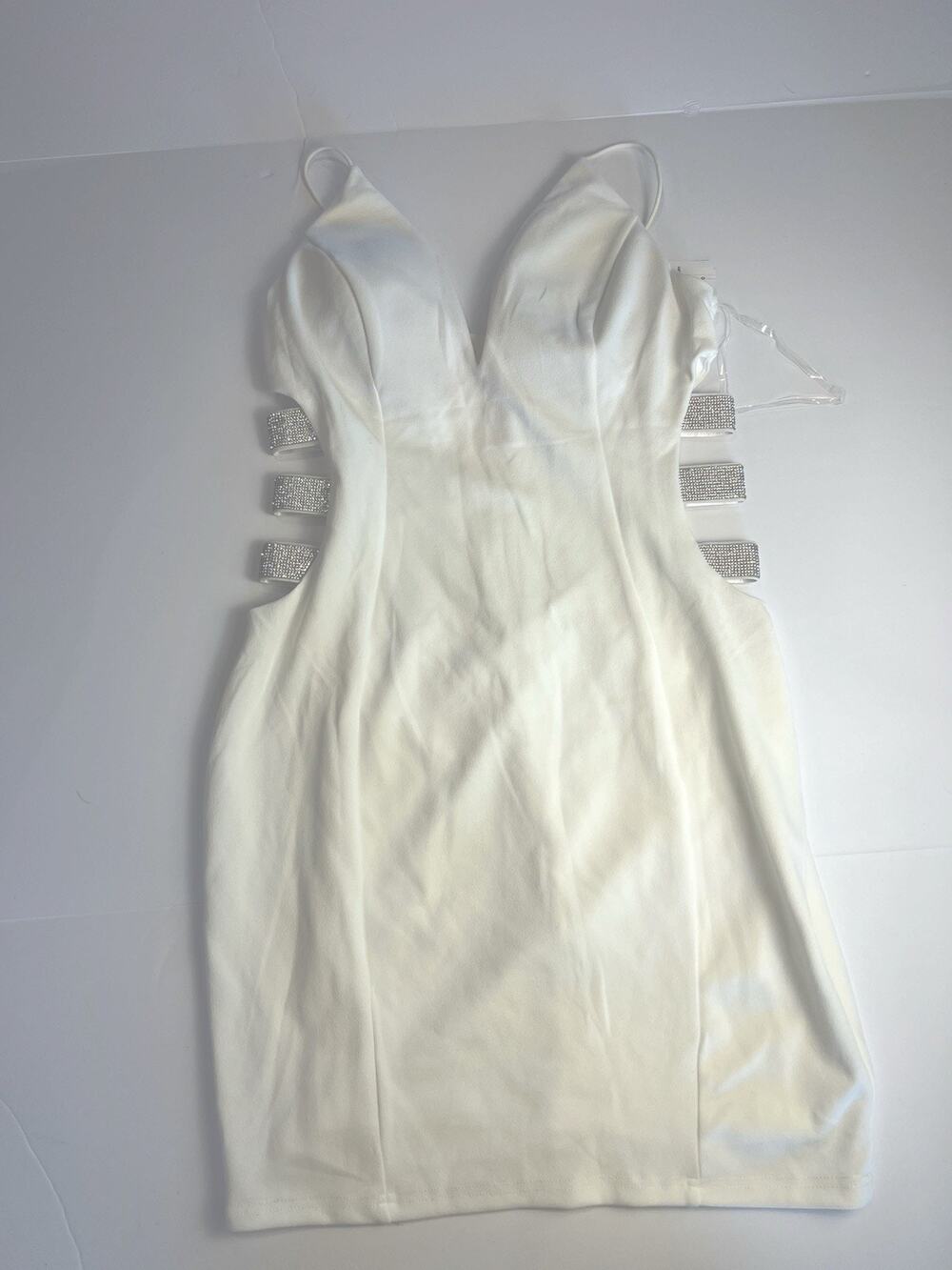 Windsor Sexy Off White Mini Dress With sequins Size L Spaghetti Straps #89